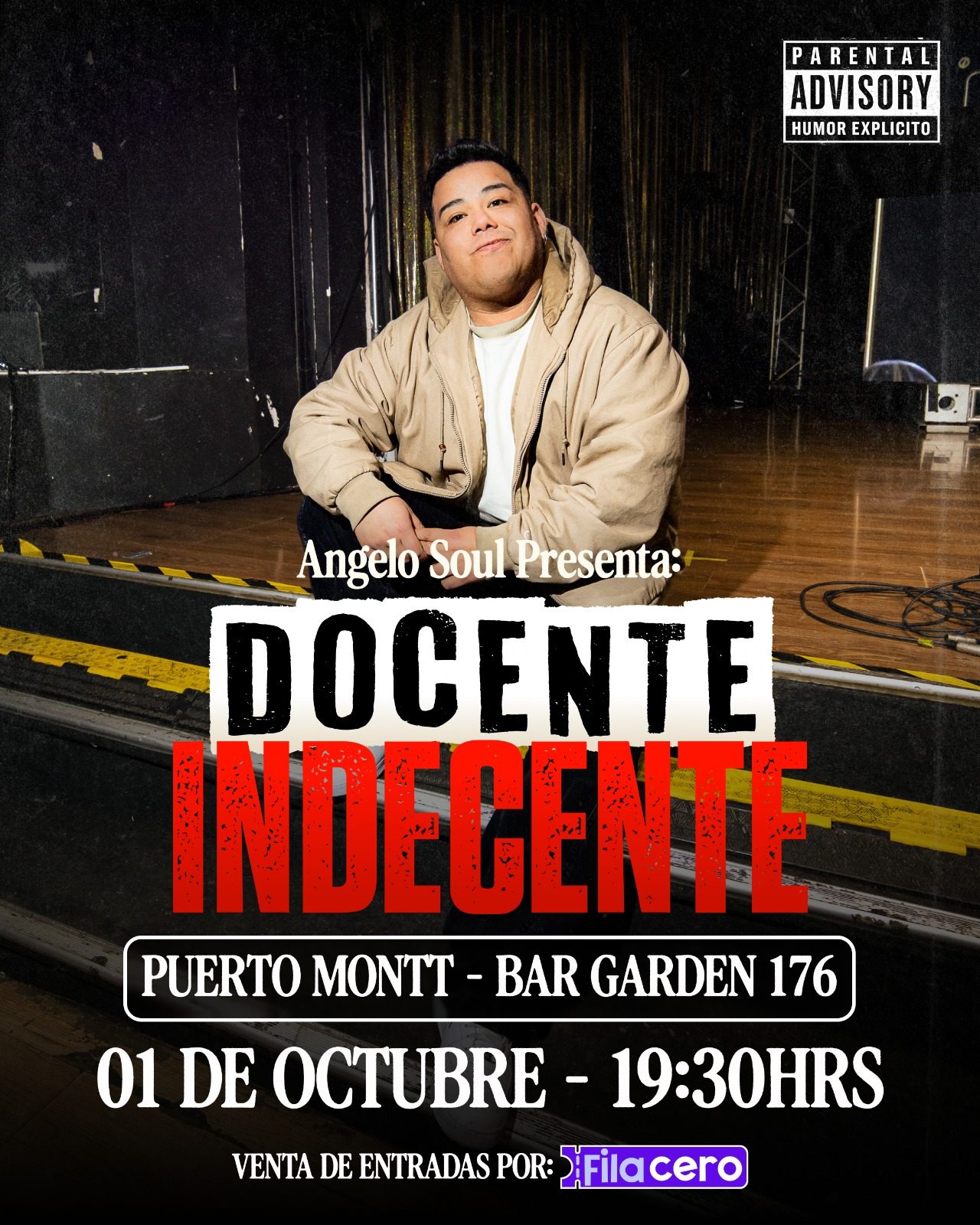 Afiche de Docente Indecente - Angelo Soul en Bar Garden