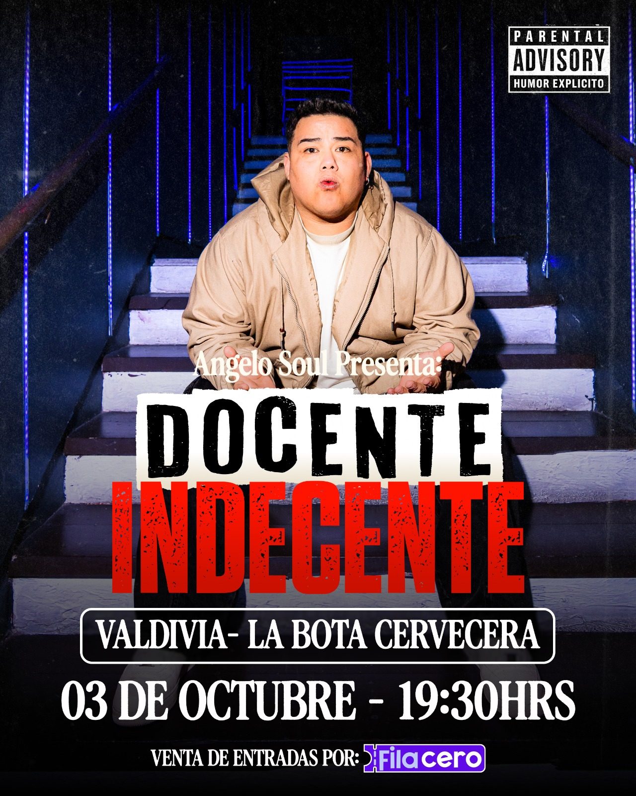 Afiche de Docente Indecente - Angelo Soul en La Bota Cervecera