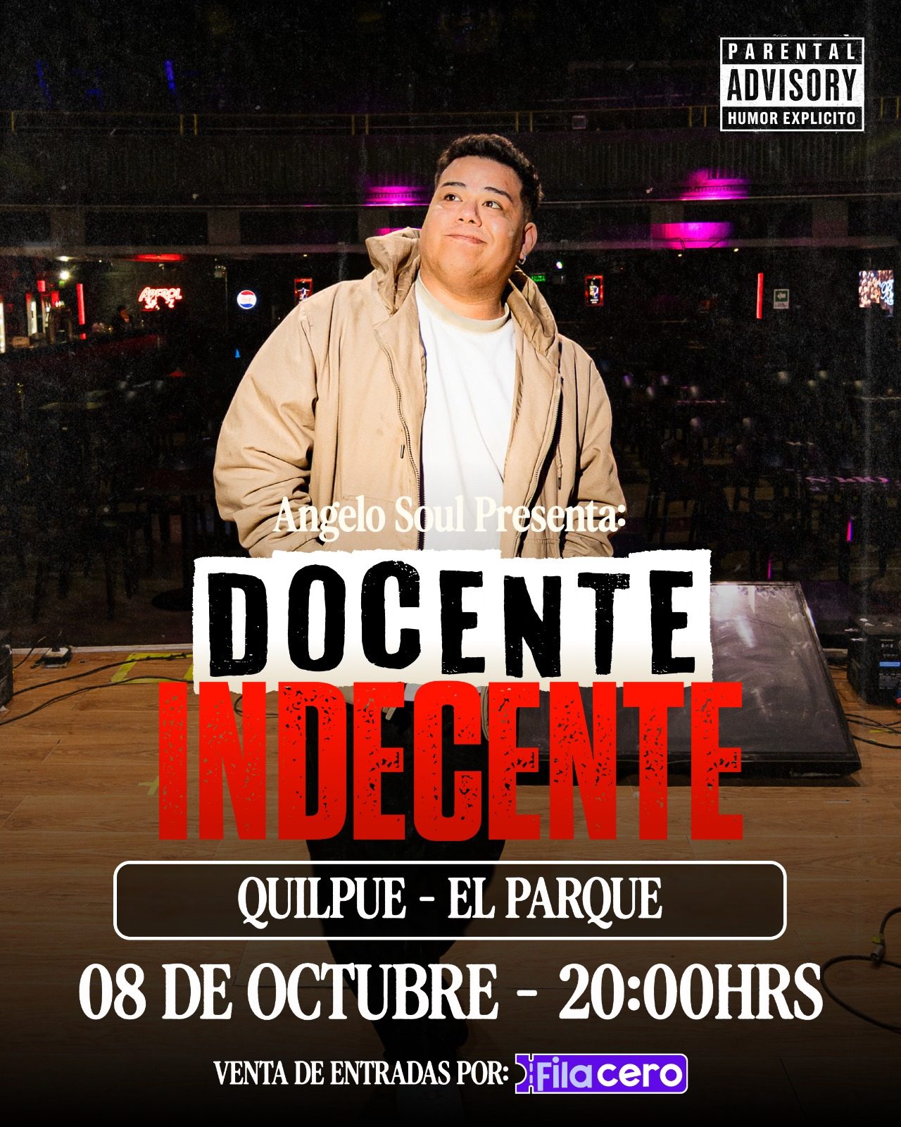 Afiche de Docente Indecente - Angelo Soul en El Parque