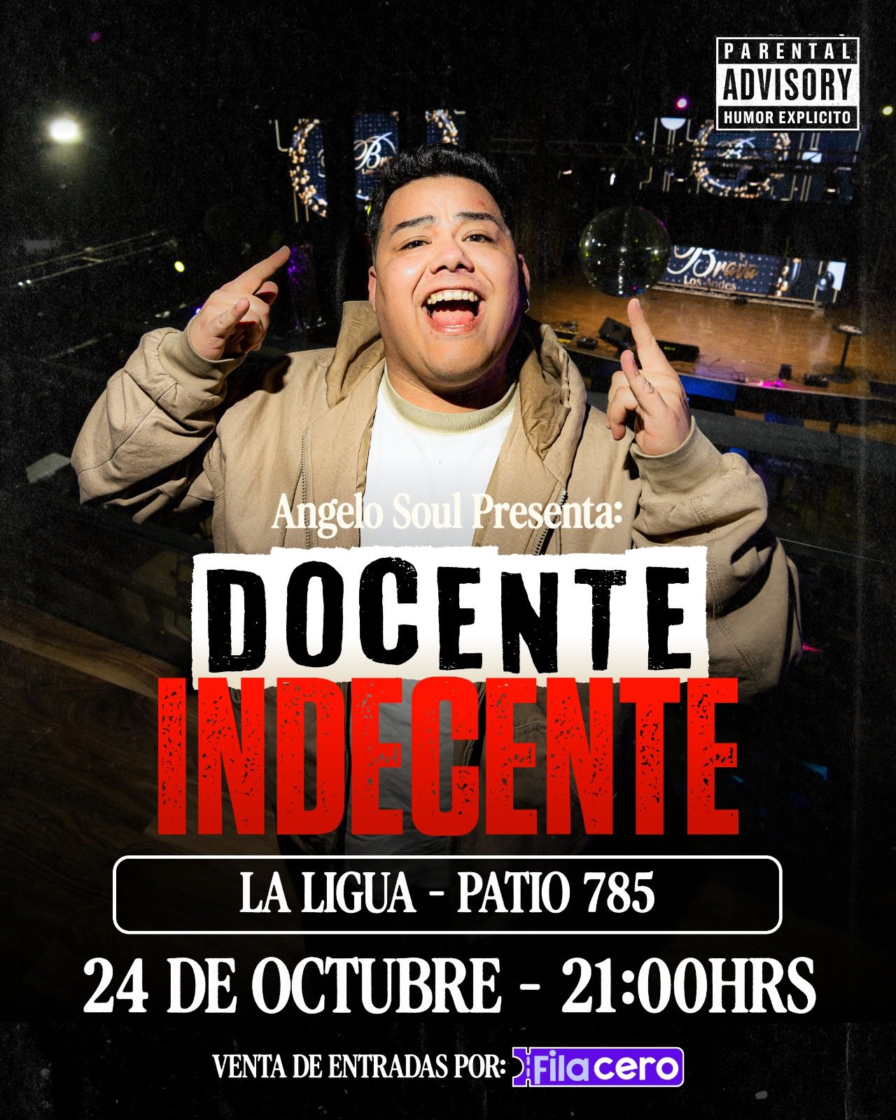 Afiche de Docente Indecente - Angelo Soul en Patio 785